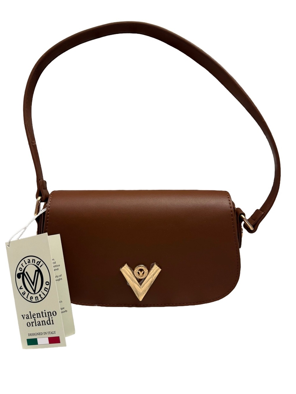 Valentino Orlandi Brown Shoulder Bag with Gold V Accent